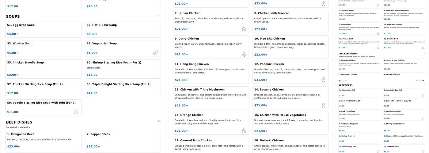 Hong Kong Cafe Menu