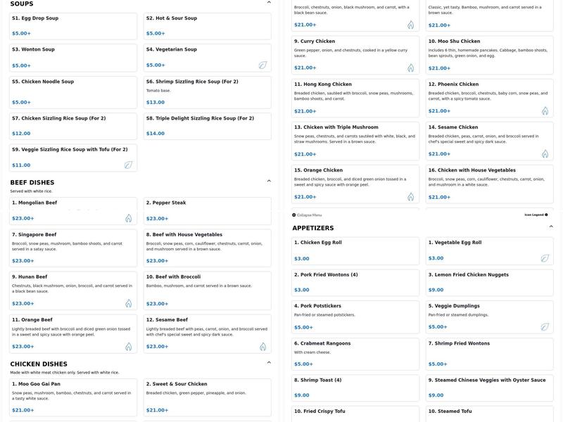 Hong Kong Cafe Menu