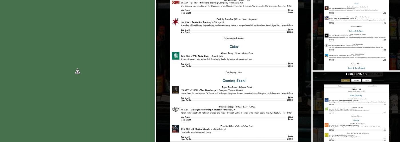 Longtable Beer Cafe Menu