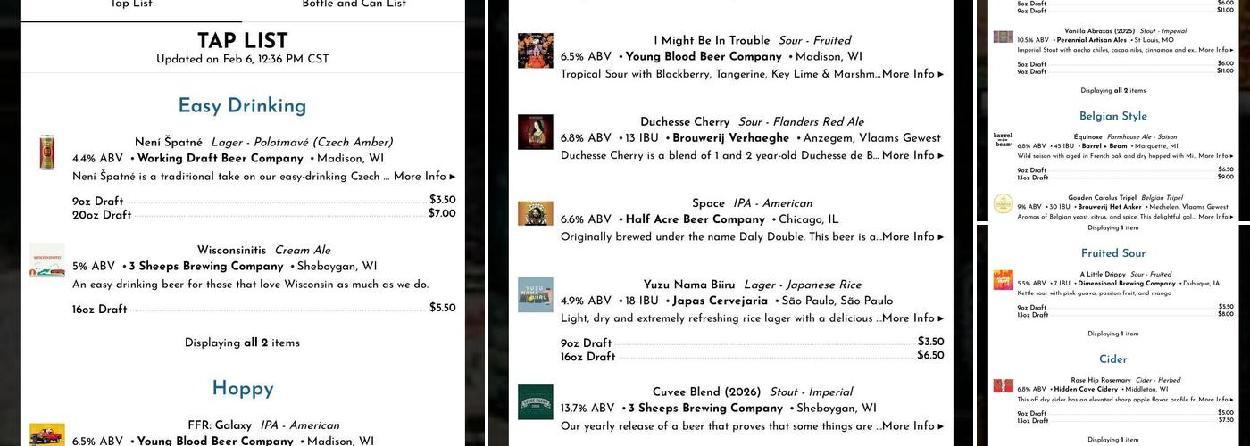 Longtable Beer Cafe Menu