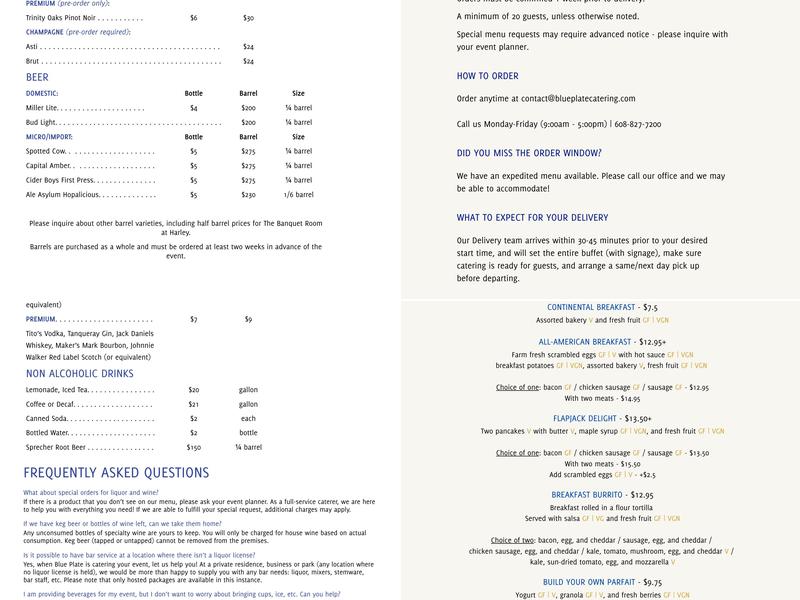 Blue Plate Cafe Menu