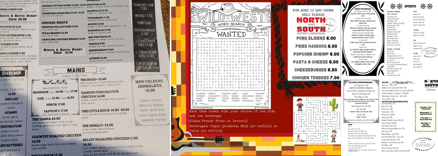 North and South Seafood & Smokehouse Menu