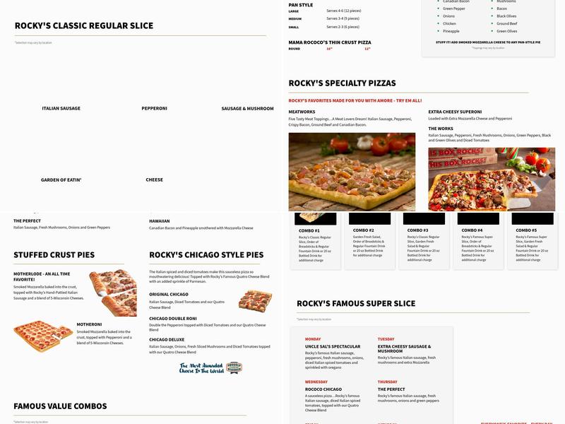 Rocky Rococo Pizza and Pasta Menu