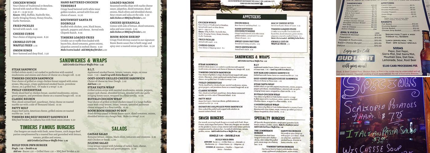 Timbers Tavern Bar & Grill Menu
