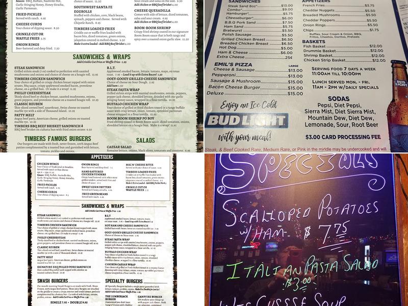 Timbers Tavern Bar & Grill Menu