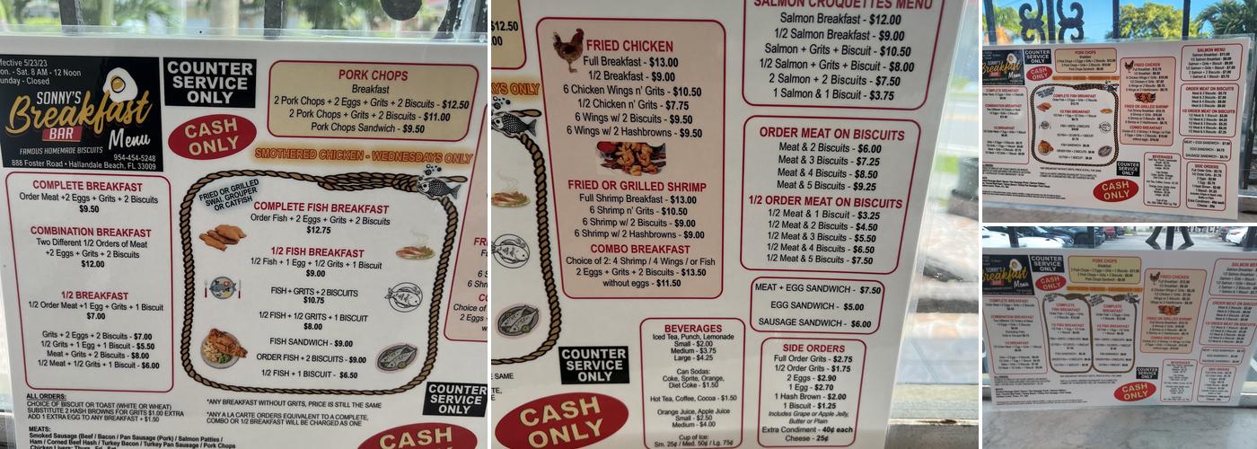 Sonny's Triangle Restaurant Menu