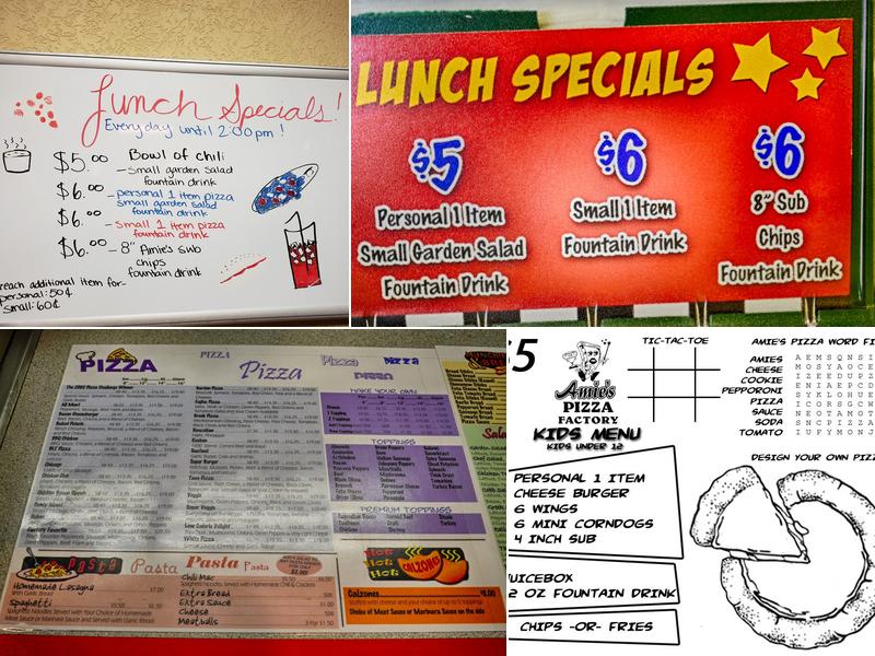 Amie's Pizza Factory Menu