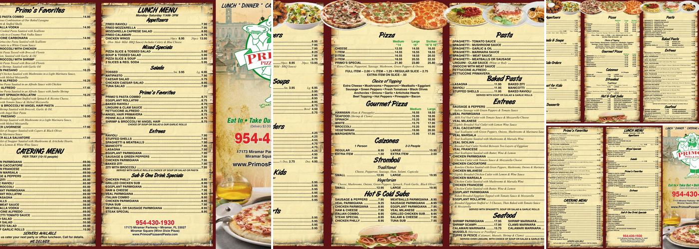 Primo's Pizza & Pasta Menu