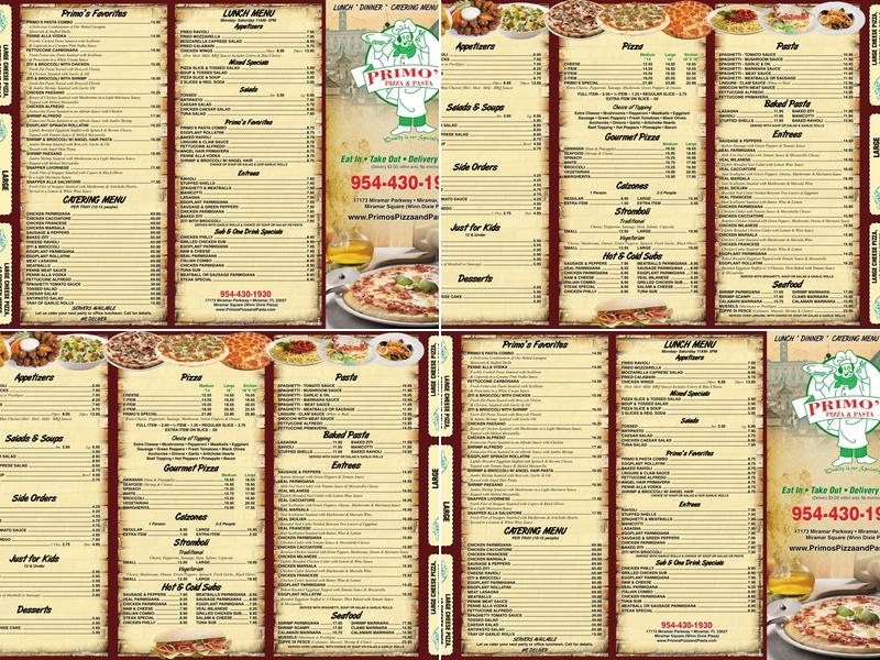 Primo's Pizza & Pasta Menu