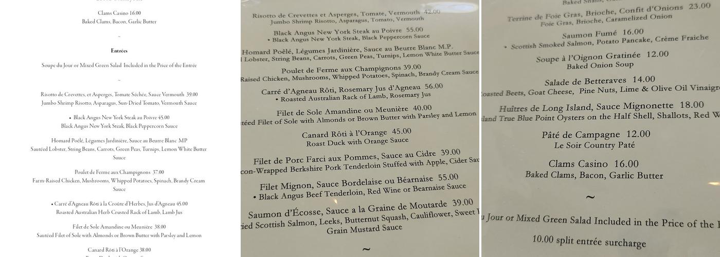 Le Soir Menu