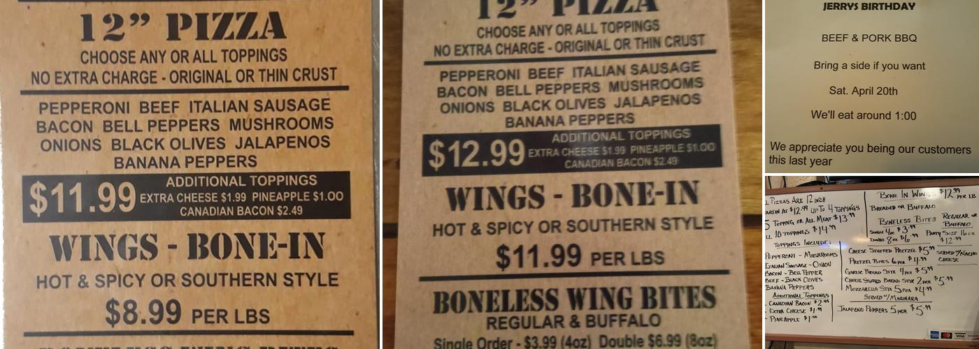 Tony G's Pizza Menu