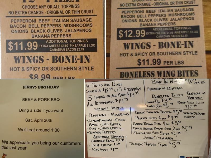 Tony G's Pizza Menu
