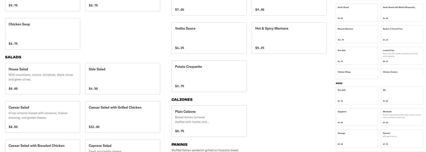 Dalisa Pizza Menu