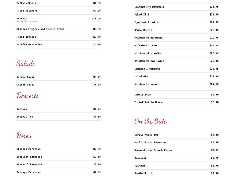 Giovanni's Pizza Menu