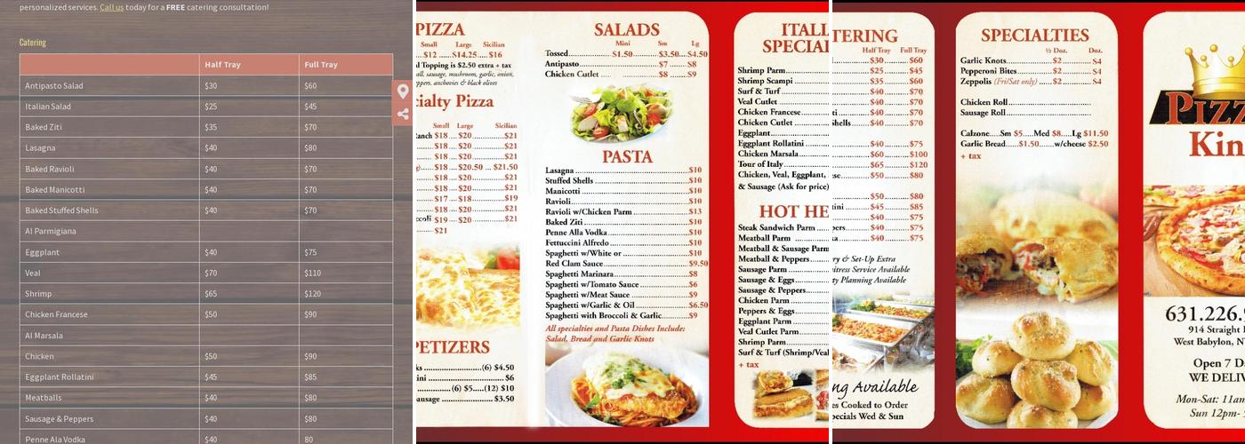 Pizza King Menu