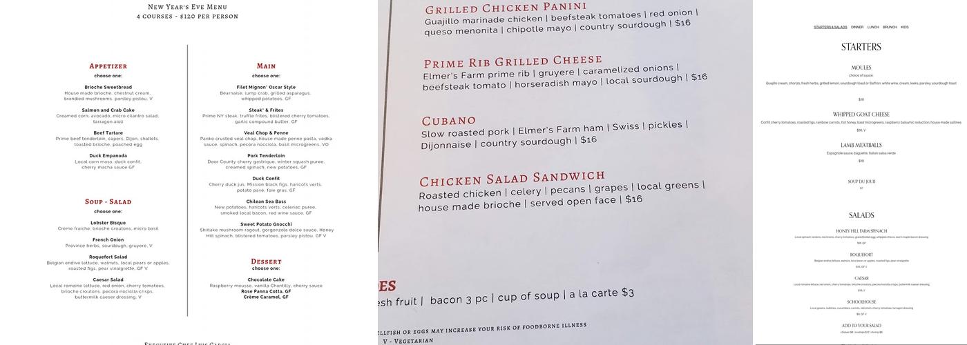 Paoli Schoolhouse American Bistro Menu