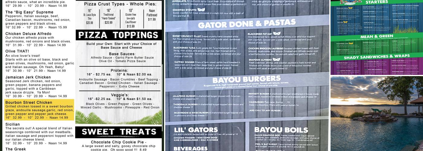 Shady Gators Menu