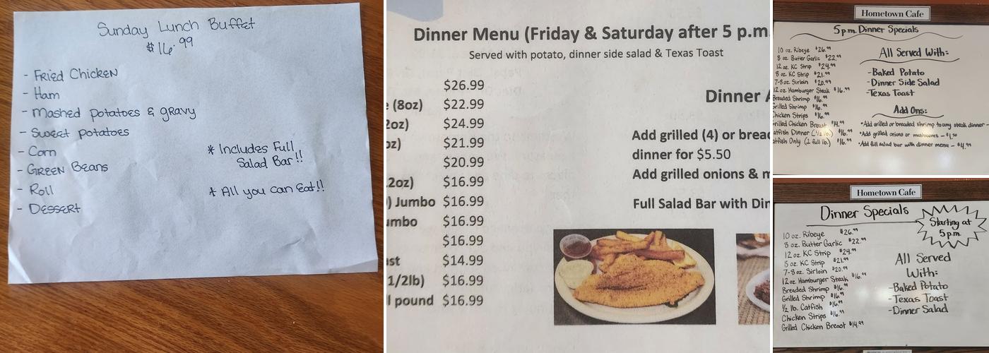 Hometown Cafe Menu