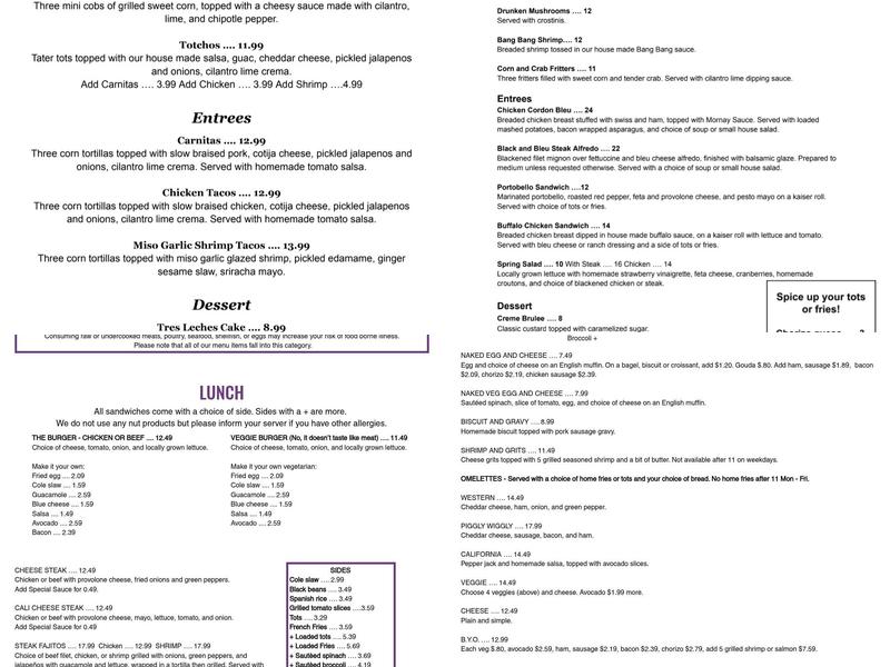 The Naked Egg Cafe Menu