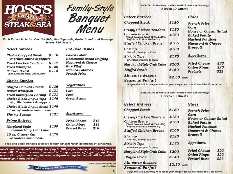 Hoss's Steak & Sea House Menu
