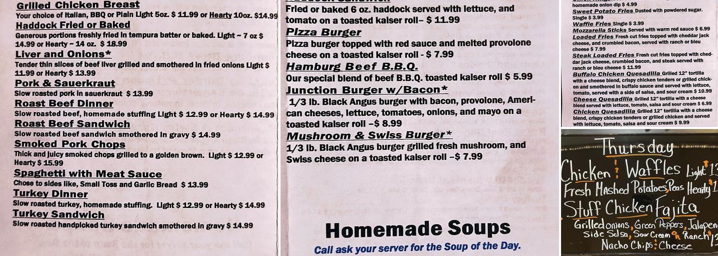 Juniata Junction Restaurant Menu