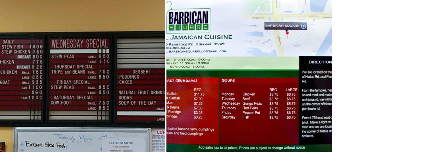 Barbican Square Menu