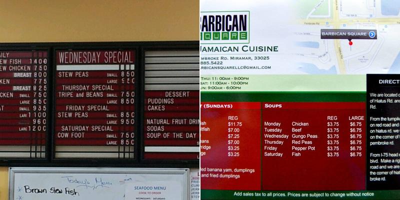 Barbican Square Menu