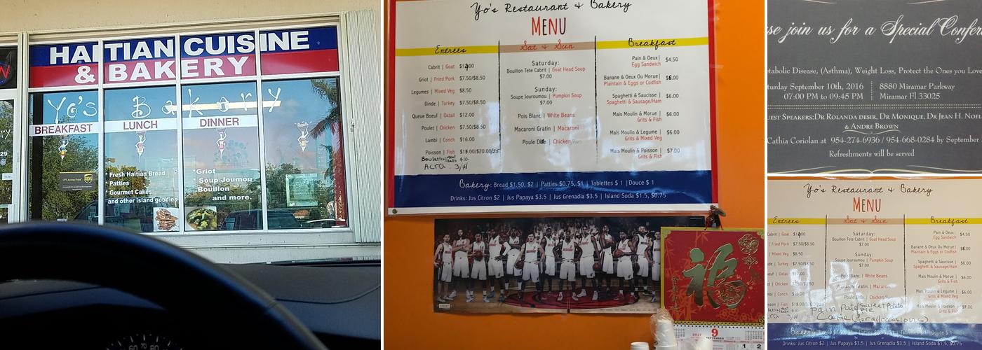 Yo's Restaurant & Bakery Menu