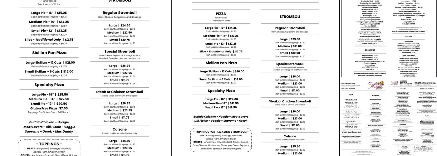 Milroy OIP - Original Italian Pizza Menu