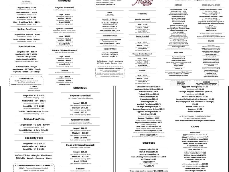 Milroy OIP - Original Italian Pizza Menu