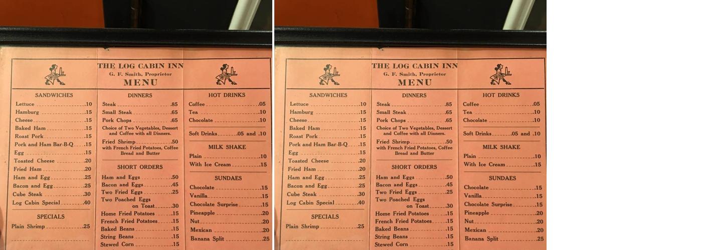 Log Cabin Inn Menu