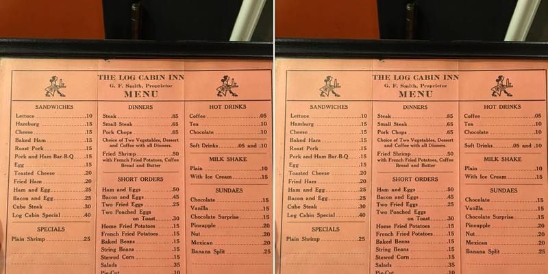 Log Cabin Inn Menu