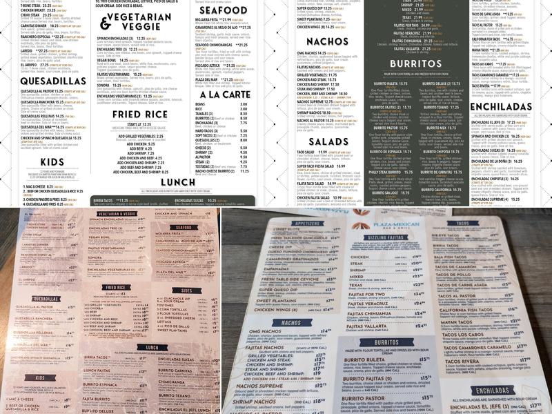 Plaza Mexican Bar & Grill Menu