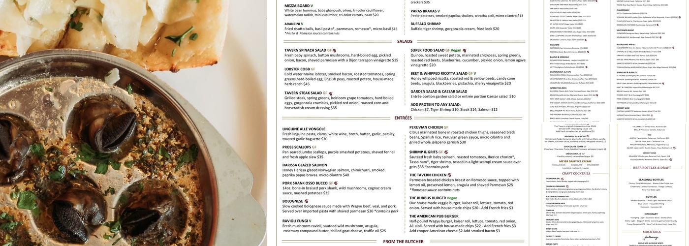 The Tavern Menu
