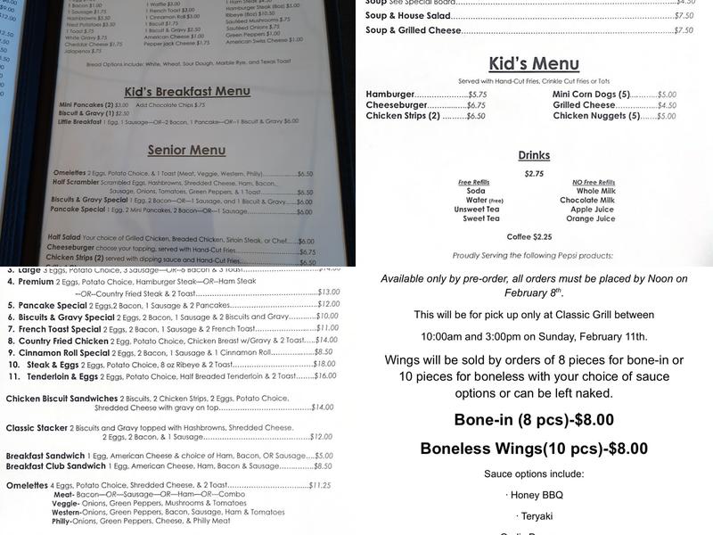 Classic Grill Menu