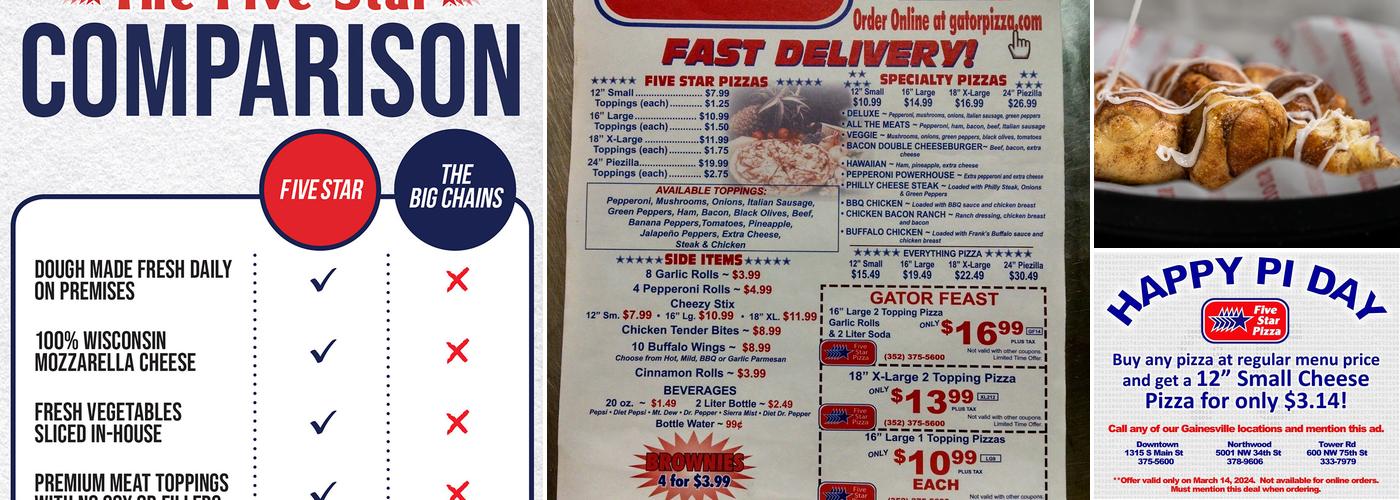 Five Star Pizza Menu