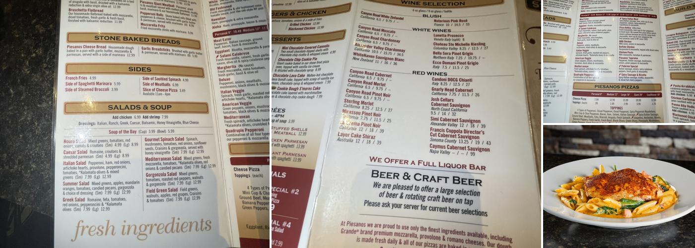 Piesanos Stone Fired Pizza Menu
