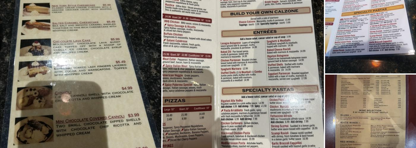 Piesanos Stone Fired Pizza Menu