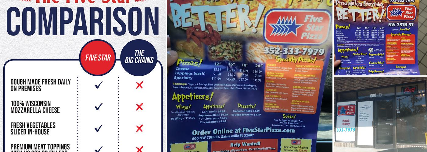 Five Star Pizza Menu