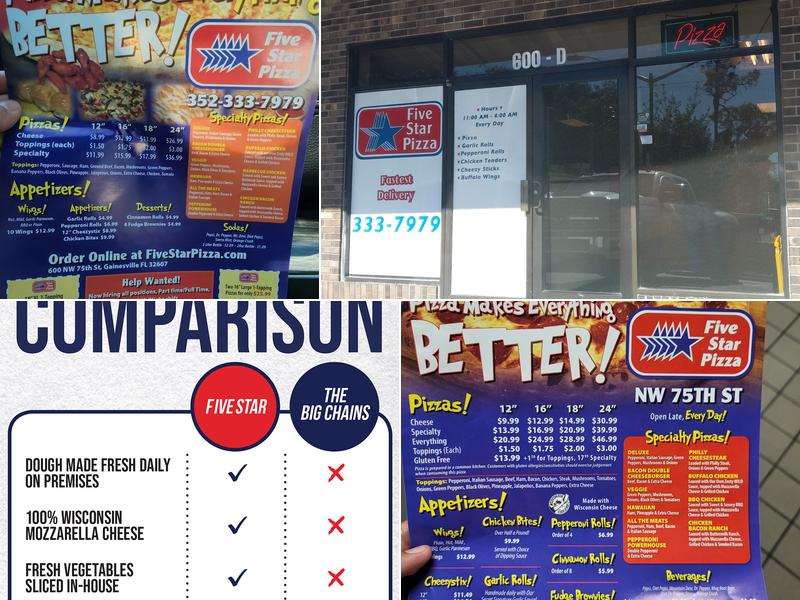 Five Star Pizza Menu