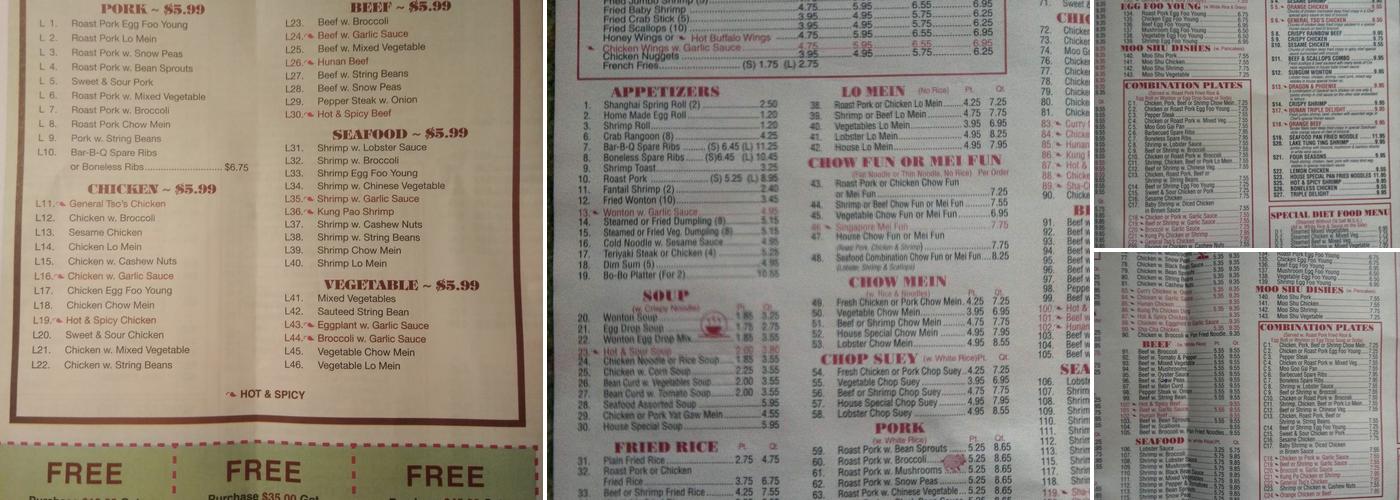 Kin Wah Kitchen Menu