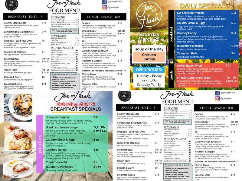 Joe n Hash Coffee & Café Menu