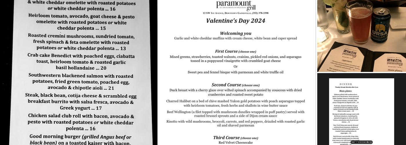 Paramount Grill Menu