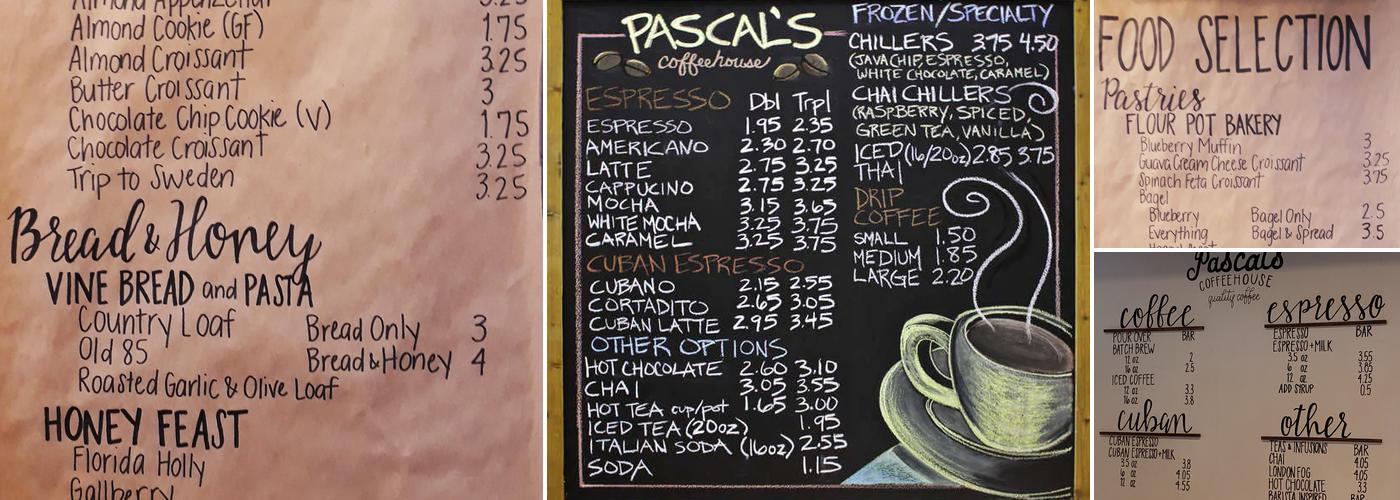 Pascal's Coffeehouse Menu