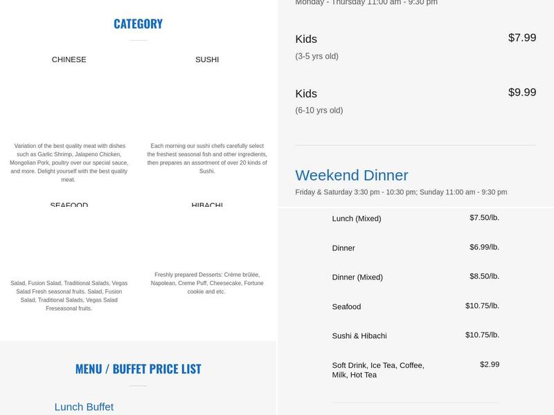 Ocean Buffet Menu