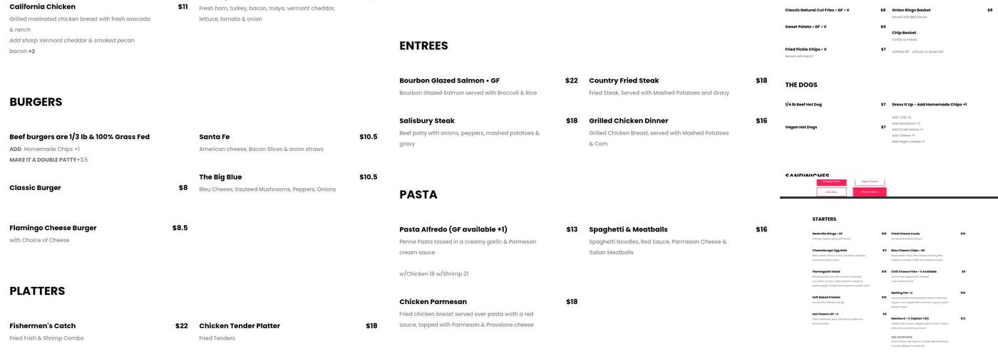 Pink Flamingo Diner Menu