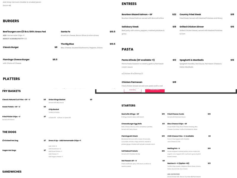 Pink Flamingo Diner Menu