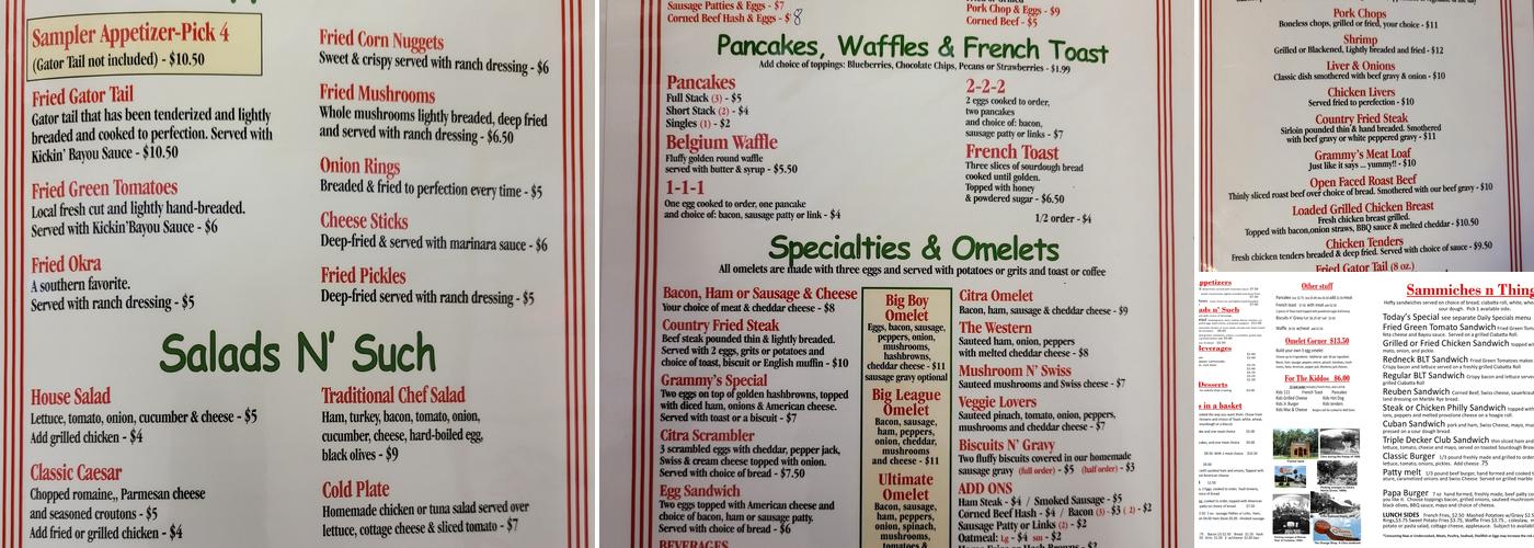 Grampy's Diner Menu