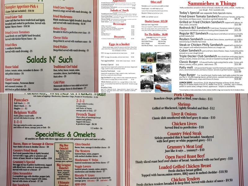 Grampy's Diner Menu