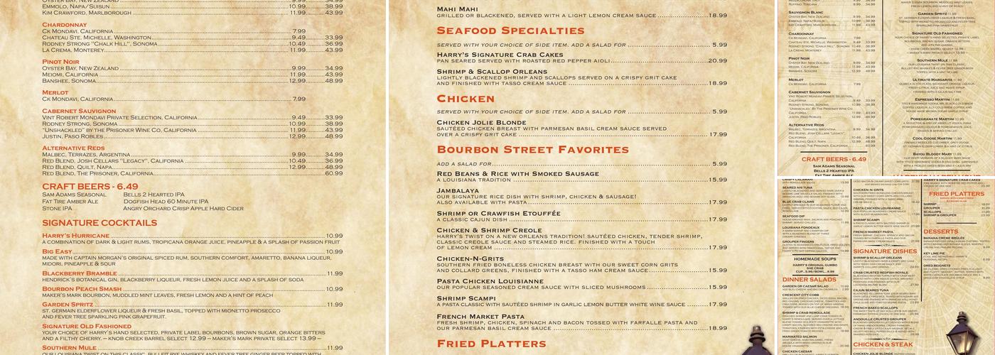 Harry's Seafood Bar & Grille Menu